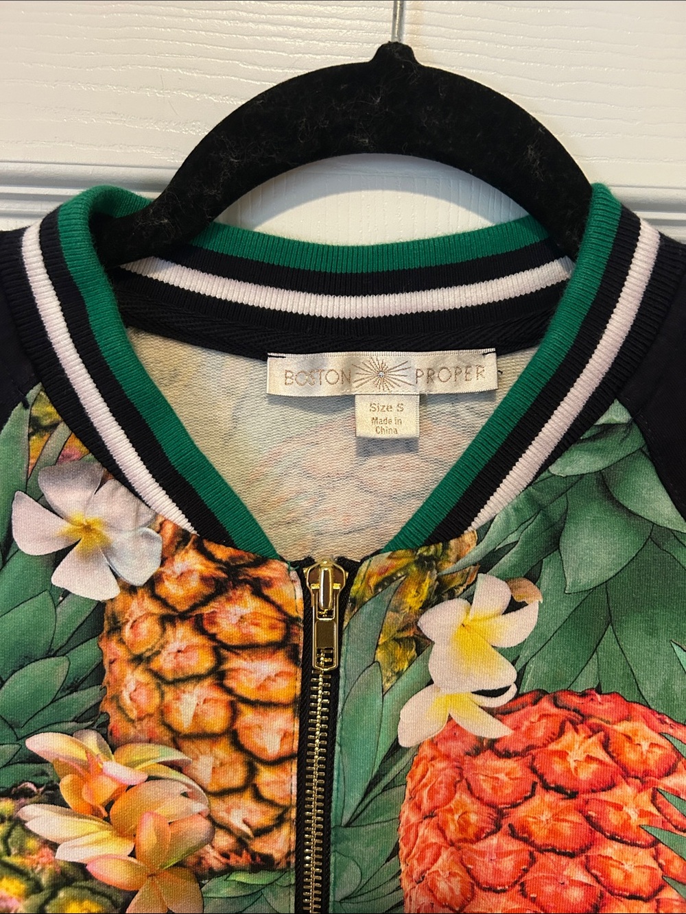 Boston Proper Bomber Jacket with Tropical Pineapple Print - Picture 2 of 9